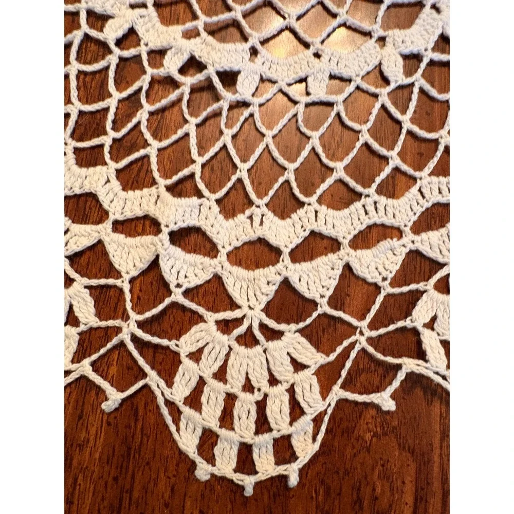 Vintage Handmade Crochet Doily Set 3pc Cream Lace Round Oval Farmhouse Victorian